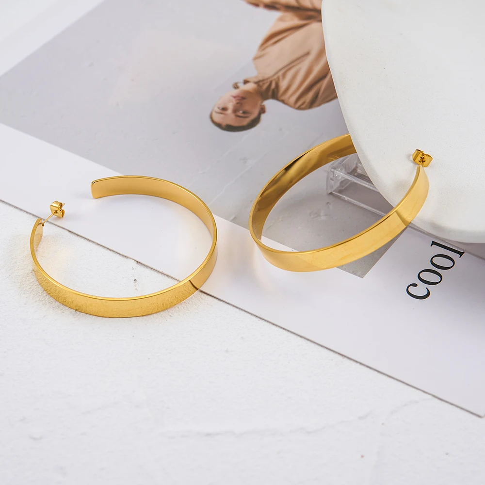 Enfashion Vintage Big Hoop Earrings Matte Gold color Earings Stainless Steel Circle Earrings For Women Jewelry Wholesale 171026