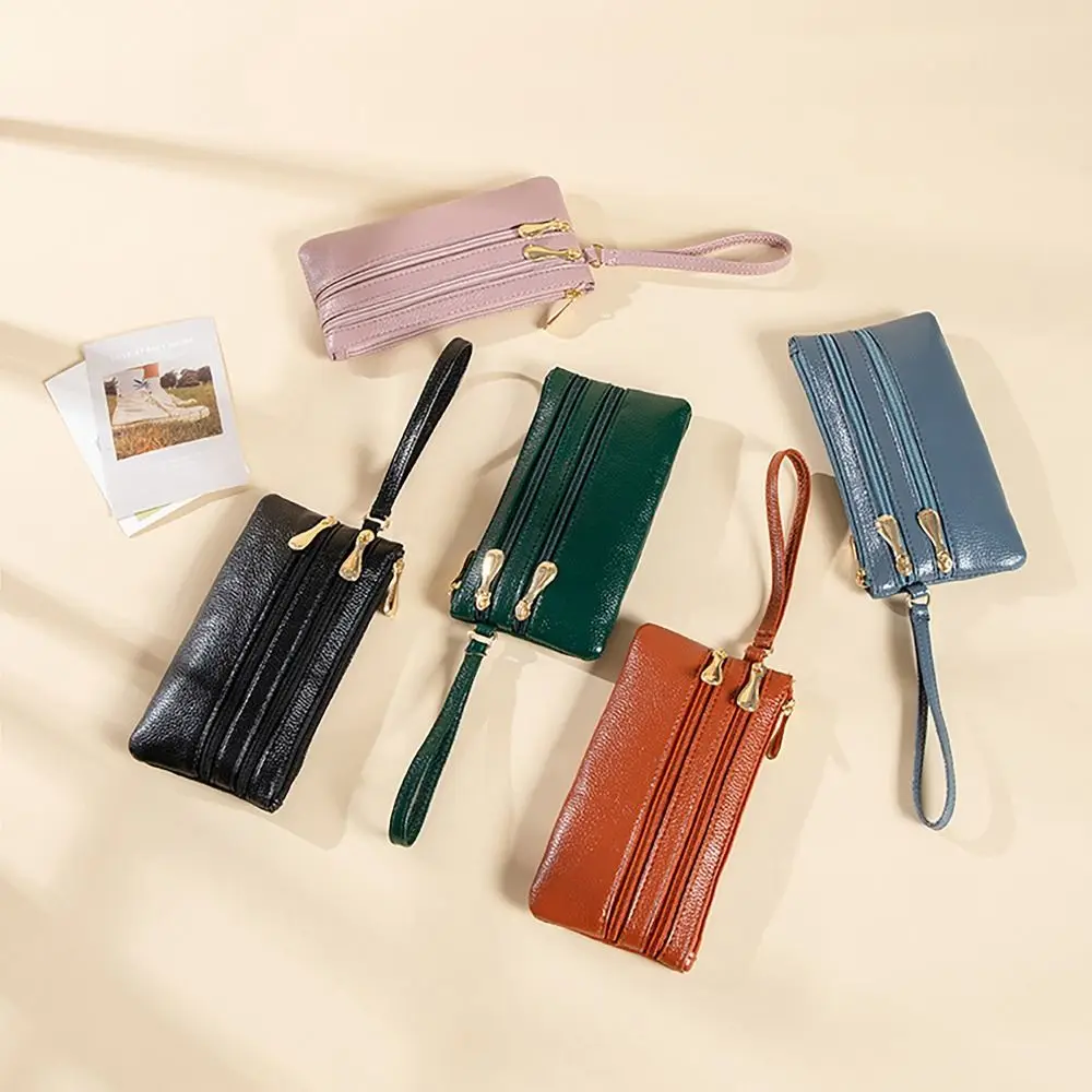 Durable PU Leather Money Coin Purse Waterproof with Strap Credit Card Holoder Zipper Wear-resistant Wallet Money Bag Women