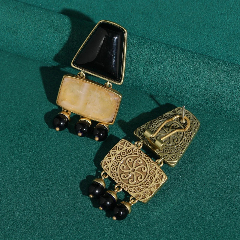 

Black Agate Earring Vintage Charm Drop Geometry Long Tassel Jewelry Retro Designer For Women 2026 New Accessories Festival Gifts