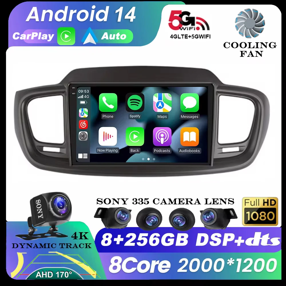 

Android 14 GPS 8 Cores 4G For Kia Sorento 3 2015 - 2018 Carplay DSP RDS CAR Radio Multimedia Video Player Stereo WIFI+4G Auto BT