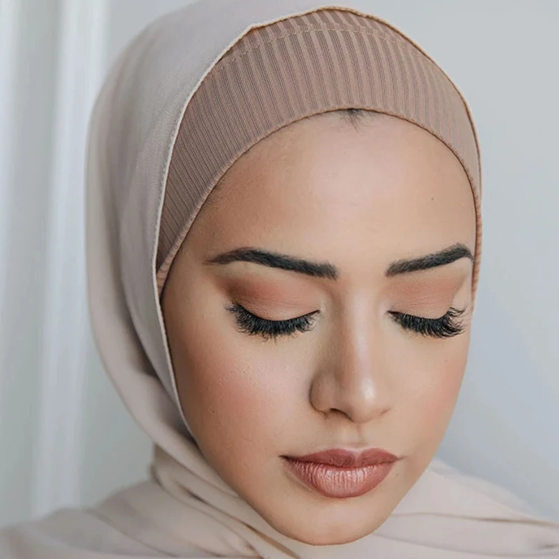 Phụ Nữ Hồi Giáo Gân Bên Trong Hijab Mũ Hồi Giáo Ống Underscarf Bonnet Co Giãn Đầu Băng Đô Cài Tóc Turban Gọng Musulman Femme Đầu Đeo