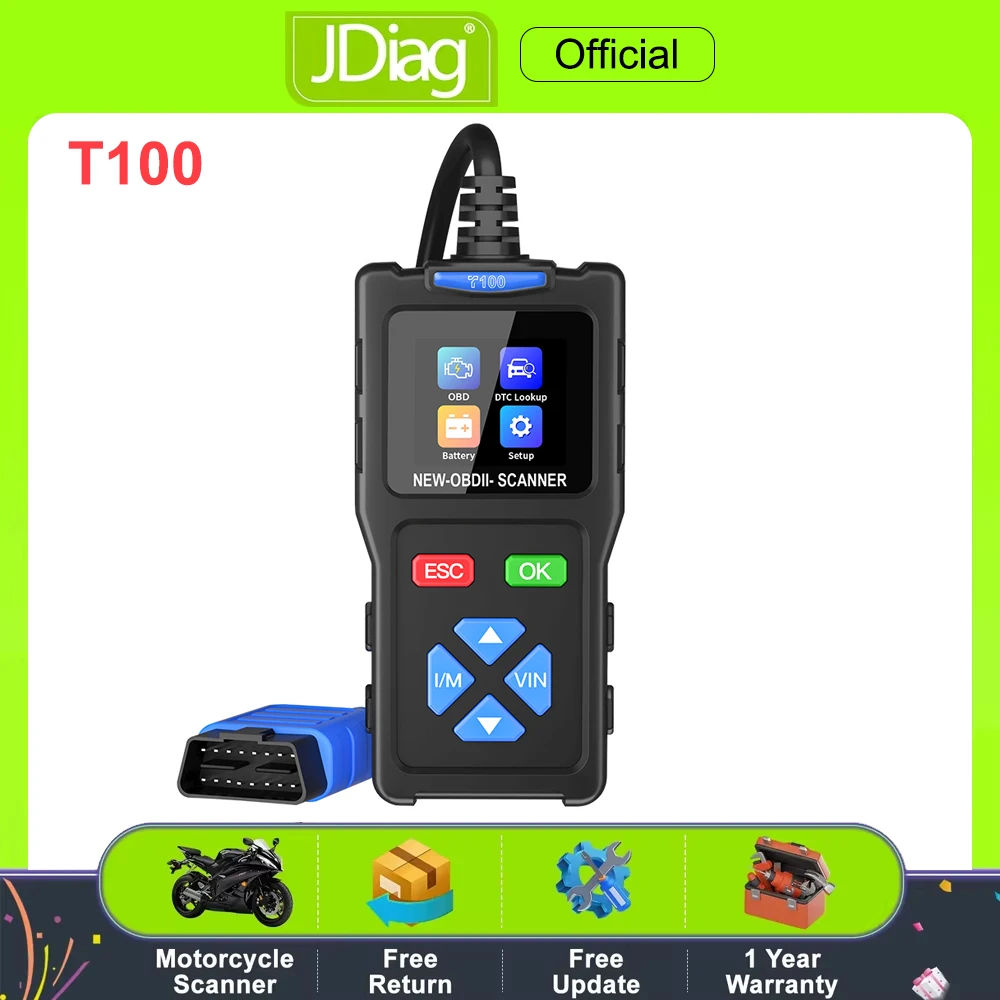 

Автомобильный сканер JDiag T100, считыватель кодов OBD2, цифровой дисплей, автомобильные диагностические инструменты, анализатор двигателя, готовый тестер ввода-вывода