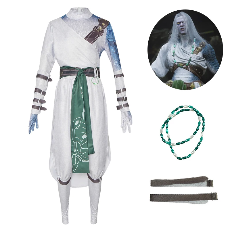 Black Myth Wukong Whiteclad Noble Cosplay Costume With Necklace White-Clad Noble White Robe Set Halloween Party Suit Man Disguis