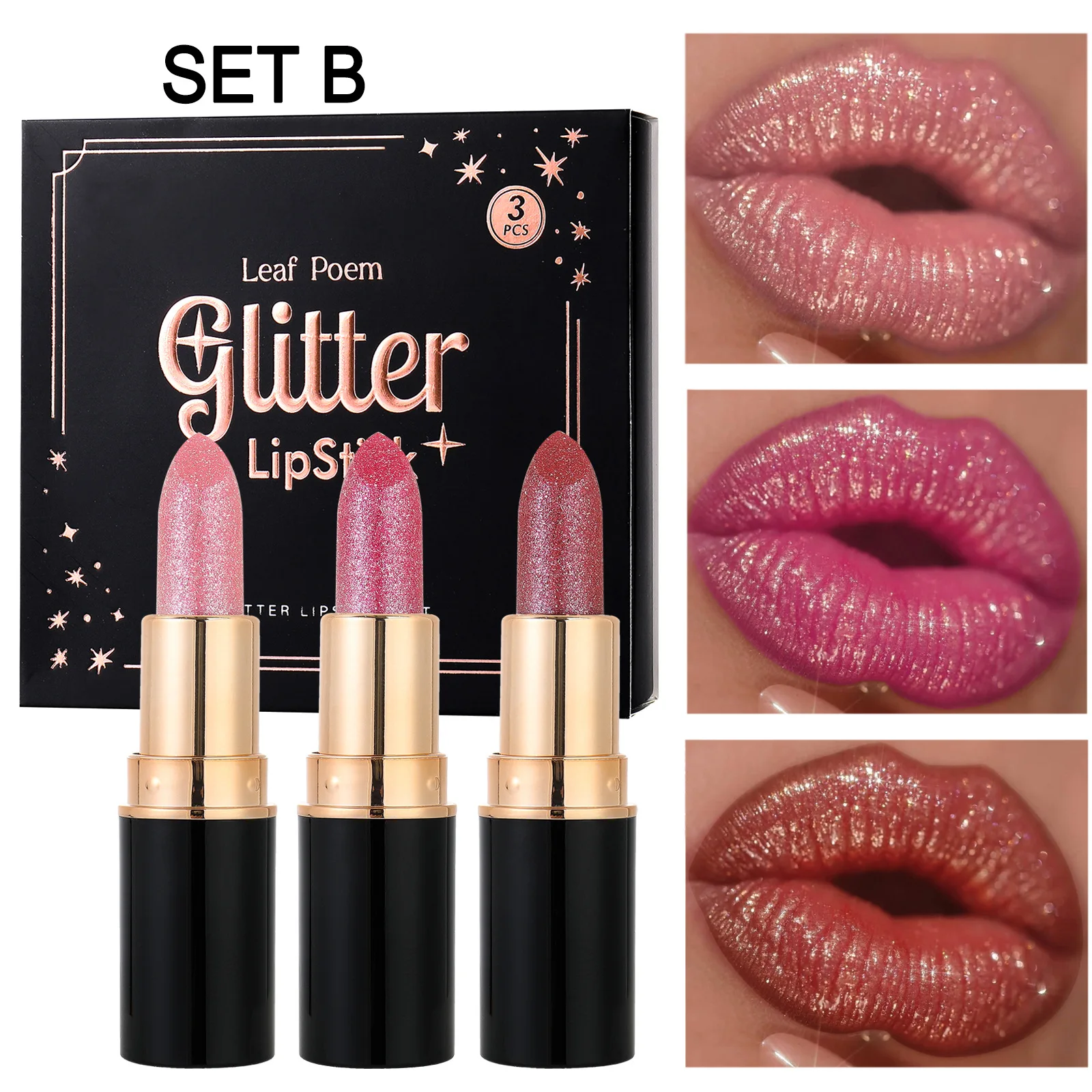 مجموعة ملمع شفاه لامع ماسي لامع لؤلؤي لامع مرطب ملابس طويلة مقاومة للماء ثلاثية الأبعاد متألقة للحفلات مجموعة هدايا أحمر الشفاه