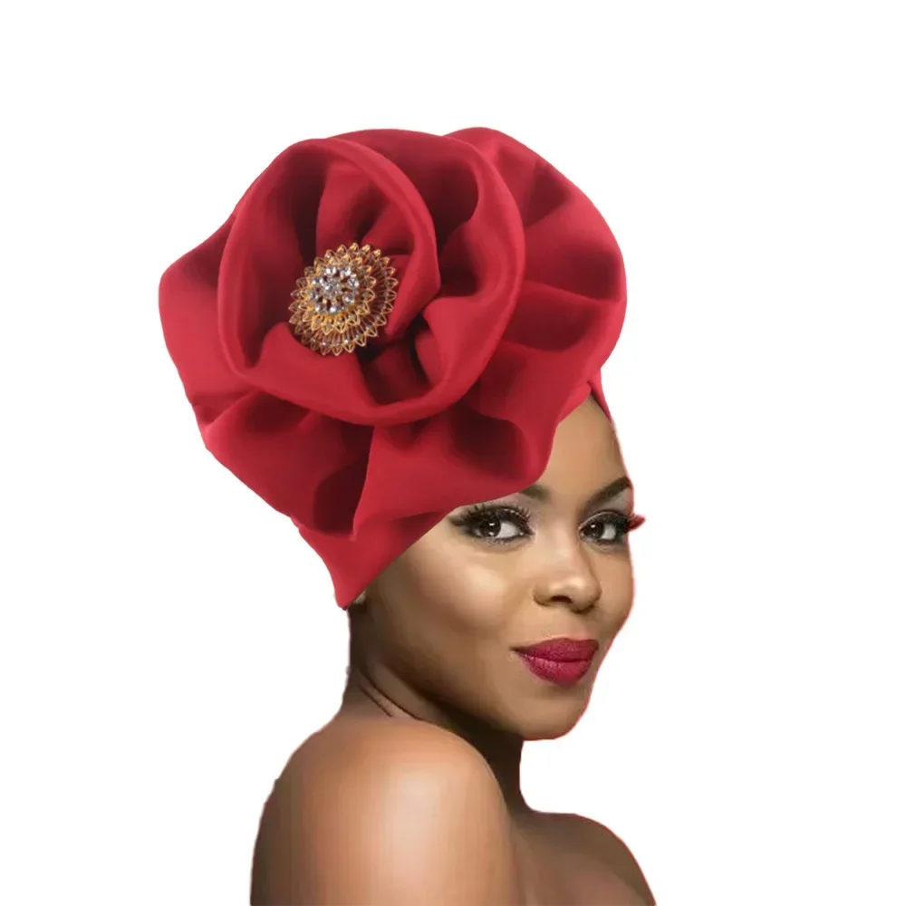 

Шапка-тюрбан с крупным цветком для женщин, головной убор Auto Gele, африканский головной платок, свадебная шапка из Нигерии, женский головной убор, боннет, хиджаб