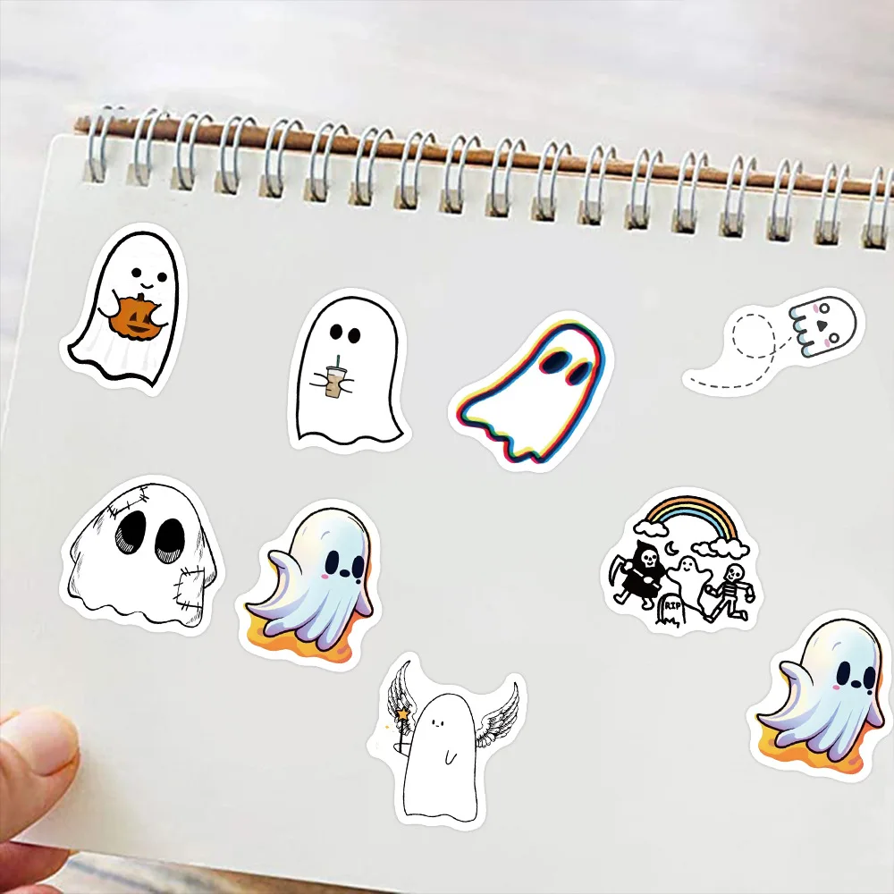 100pcs Cute Ghost Stickers, Funny Ghost Stickers  Waterproof Vinyl Small Stickers for Water Bottle, Laptop