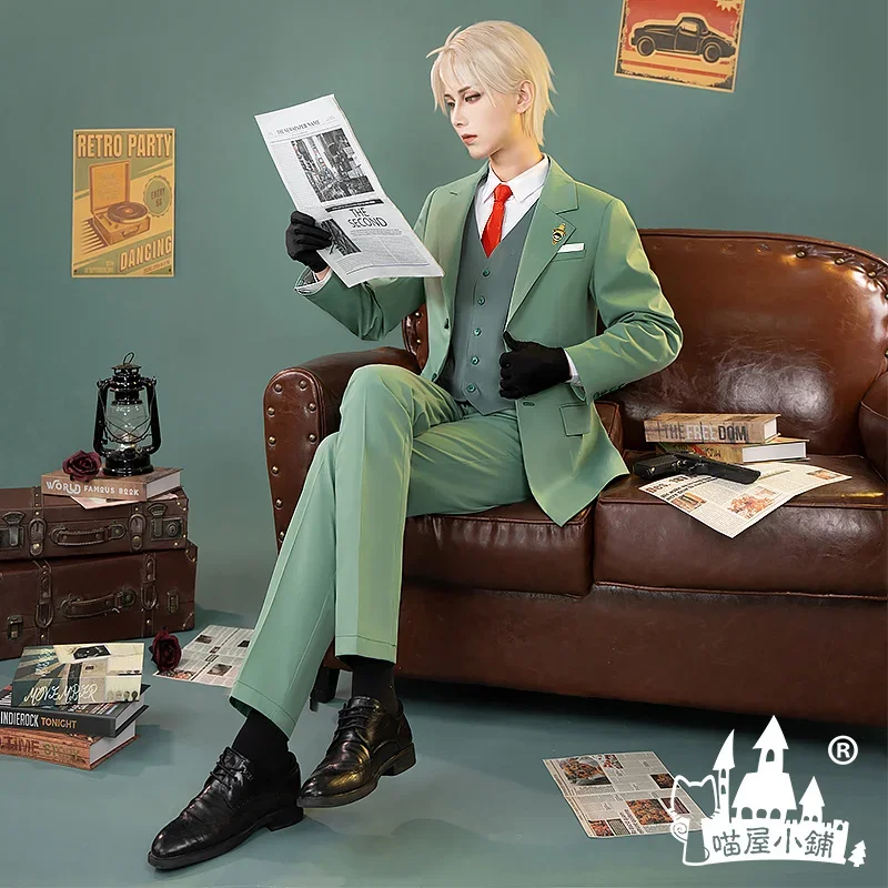 

Anime Spy X Family Loid Forger Cosplay Costumes Twilight Green Suit Brooch Wig Hat Pants Vest Gloves Outfit Set Men Boys Party