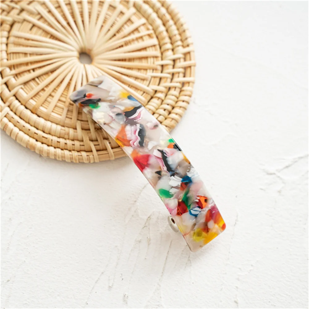 Marble texture Hair Barrettes Tortoise Shell Hair Clips Medium French Design Rectangular Automatic Hair Pin for Women Ladies