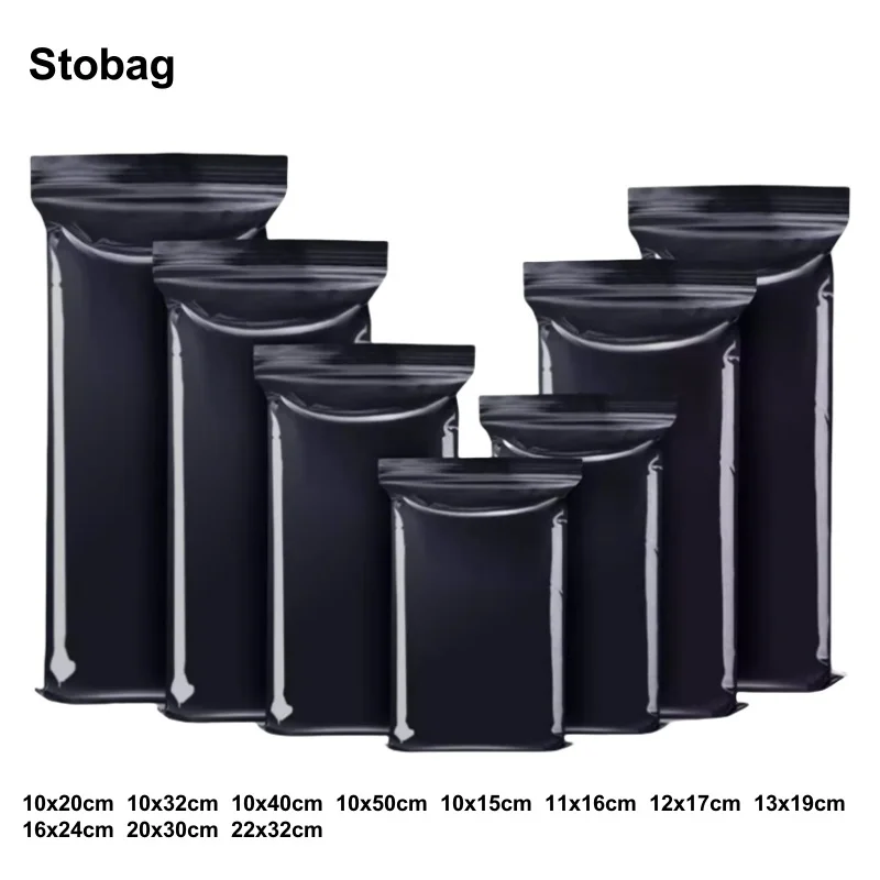 

StoBag 100pcs Black Long PE Ziplock Bags Food Packaging Self-sealing Waterproof Thick Storage for Candy Nuts Reusable Pouches