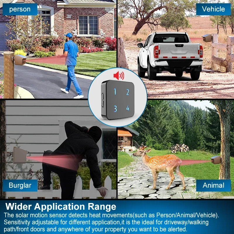 Alarma de entrada inalámbrica Solar, 800 metros, Sensor y Detector de movimiento resistente a la intemperie para exteriores, sistema de alerta de seguridad DIY