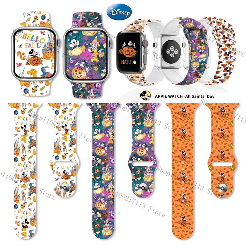 Cinturino di stampa della serie di Halloween di Disney Mickey per Apple Watch Ultra S8 65432SE cinturino di personalità in Silicone 38mm-45mm per regali