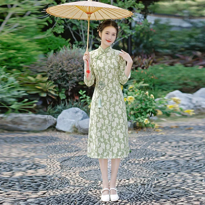 

Yourqipao весеннее композитное кружевное платье Cheongsam, трехцветное улучшенное простое элегантное платье Ципао в китайском стиле с принтом для женщин