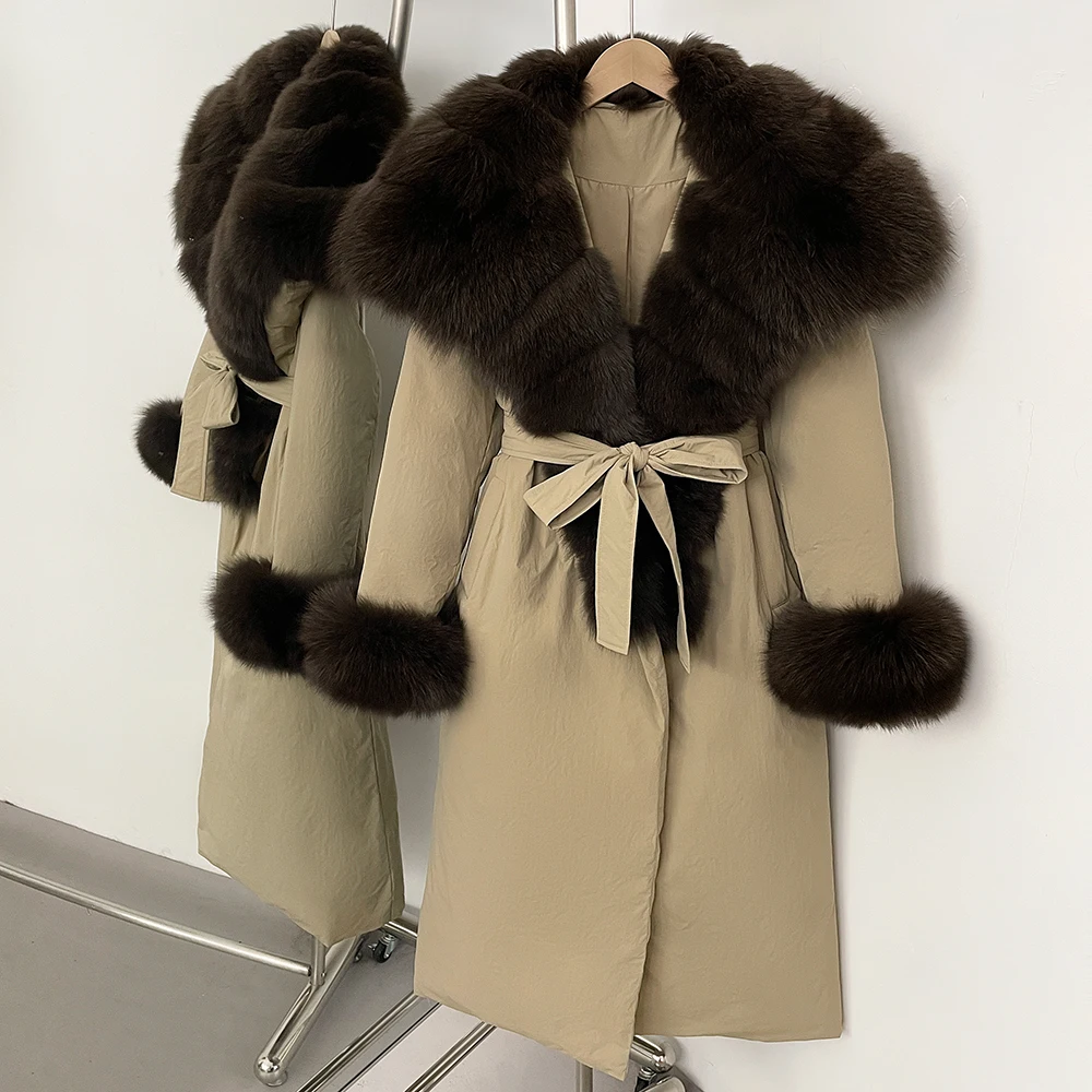 Long Real Fur Collar and Cuffs Puffer Jacket Female Thick Warm Fluffy Natural Fox Fur Clothes New Winter Duck Down Coat