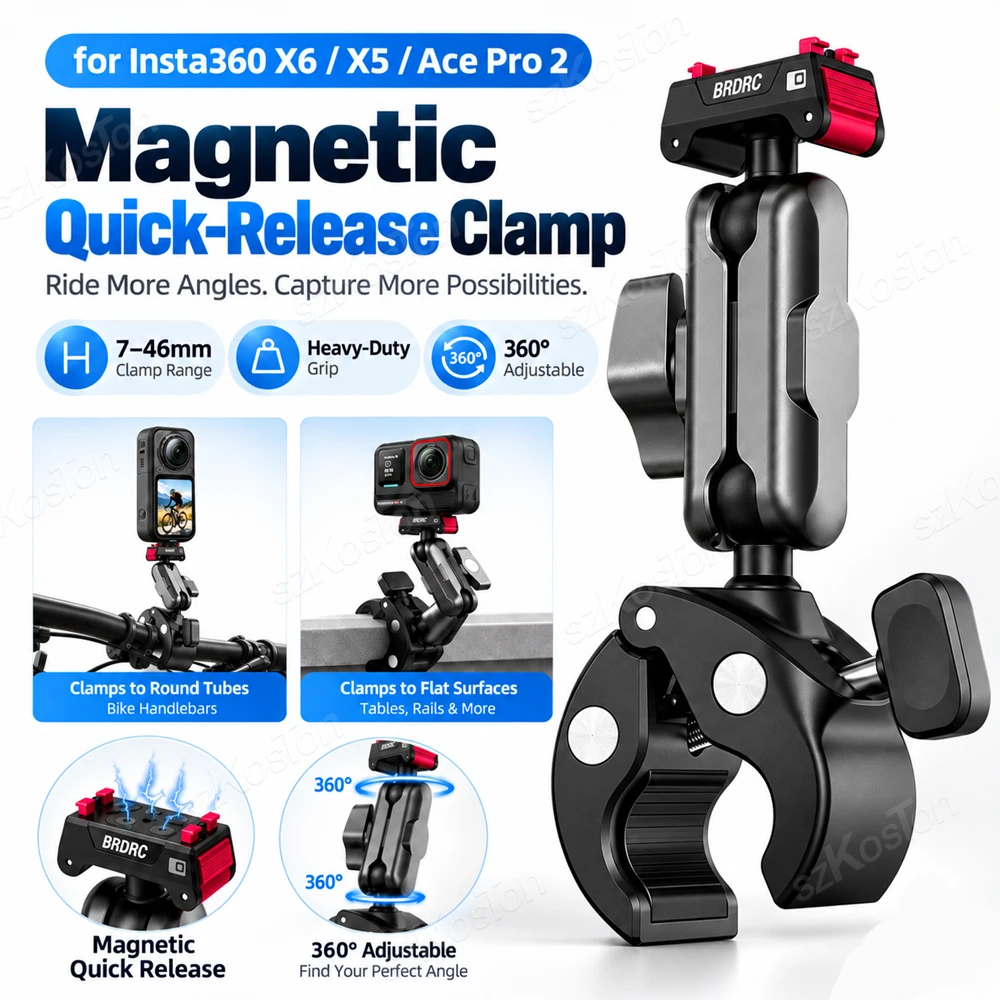 Motorcycle Bike Handlebar Mount Quick Release for Insta360 X6 X5 Ace Pro 2 Adjustable Action Camera Clamp Mount Accessories