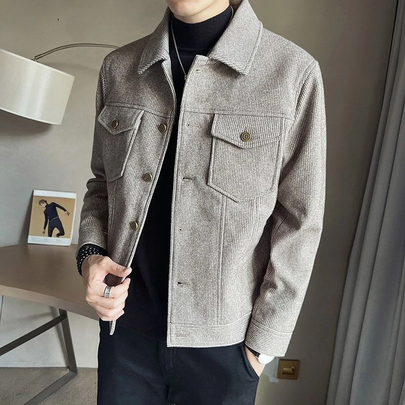 

​2025 Men's Autumn Jacket Casual Woolen Blazer with Pockets Streetwear Outerwear​
