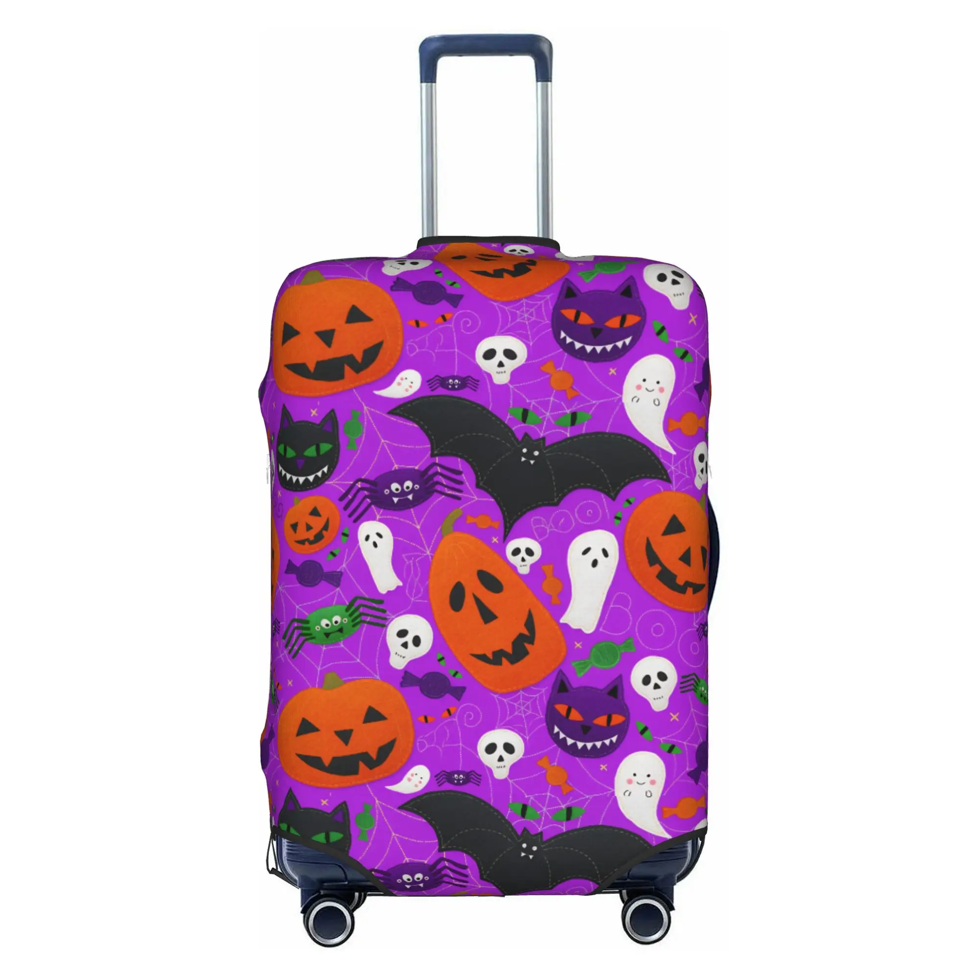 Halloween Pumpkins Bats and Skulls Luggage Cover Elastic  Travel Suitcase Protective Covers Fits 18-32 Inch