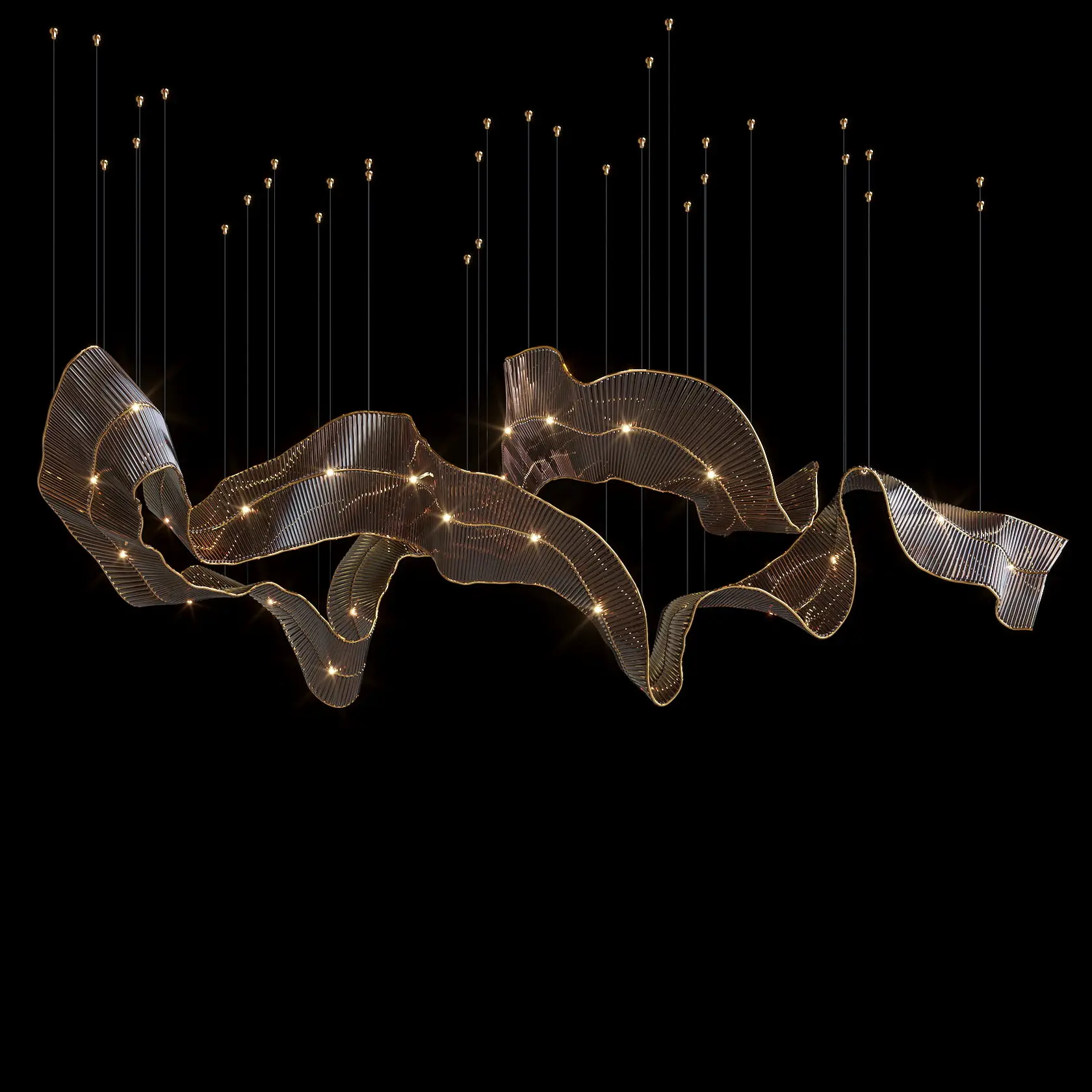 

Zhongshan Custom Chandelier Long Amber Ribbon Glass Pendant Light Hall Lobby Project Lights