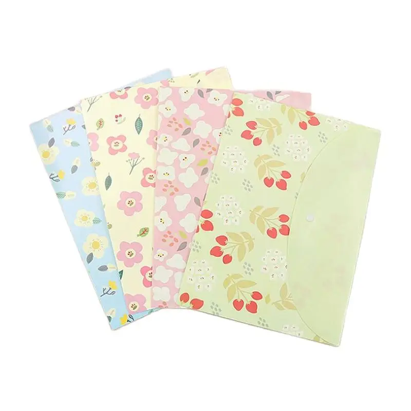Plastic Envelopes Poly Envelopes, A4 Size Cute Pattern File Folders with Buckle Closure, Filing Envelopes for School/Home/Office