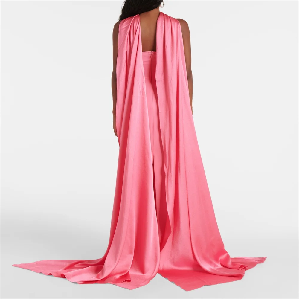 New Arrival Halter Neckline Draped Panels Satin Straight Evening Dress Back Zipper Floor Length Sweep Train Gown For Women 2024