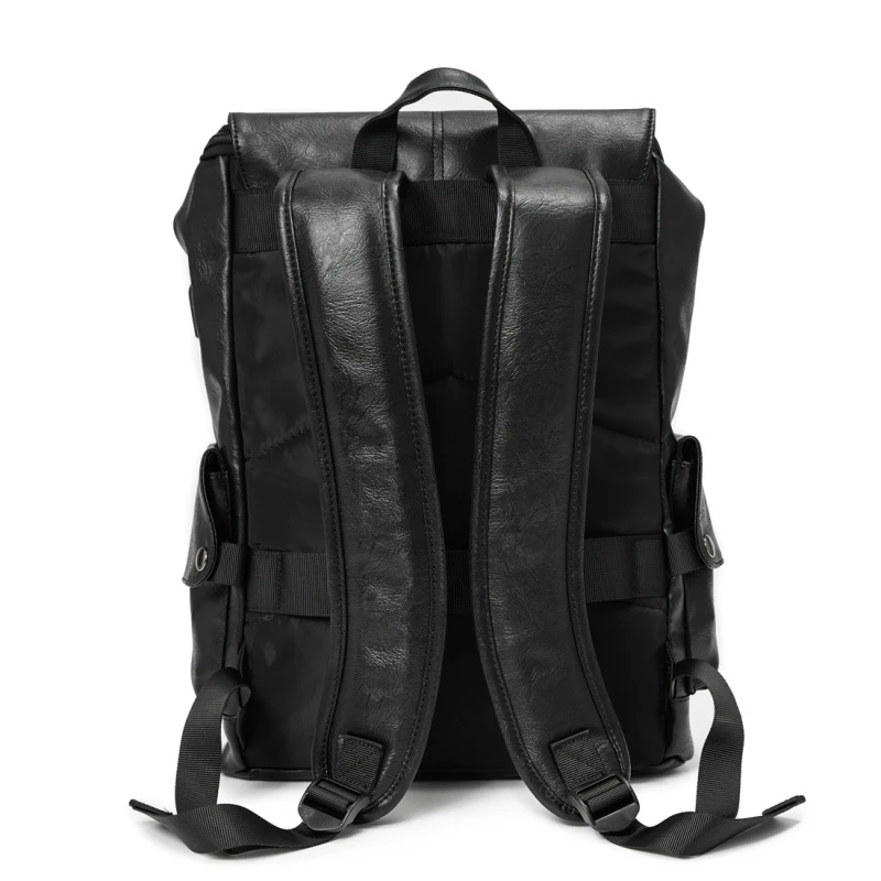 New Fashion Backpack Men Laptop Bag Large Capacity USB Travel Backpack Men Women Flap Pockets School Bag PU Leather Back Packs