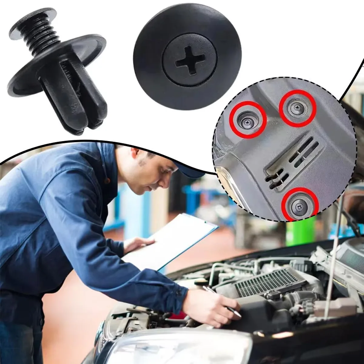 Car Fastener Clip 8mm Plastic Rivet Fastener Screw Car Bumper Mudguard Black Rivet Suitable For Toyota Focus Kia Nissan Yamaha