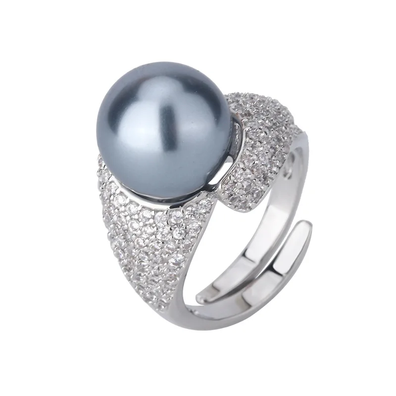 Jewelry Copper White Gold Plated Inlaid Pearl Grace Simple Ring 14mm