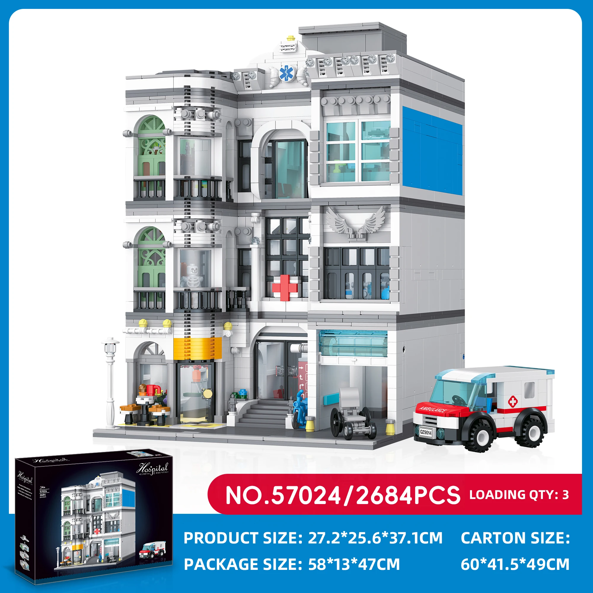 City Hospital Street View Building Blocks Modular Architecture Model with Ambulance Movable Elevator DIY Toy Gift for Adults