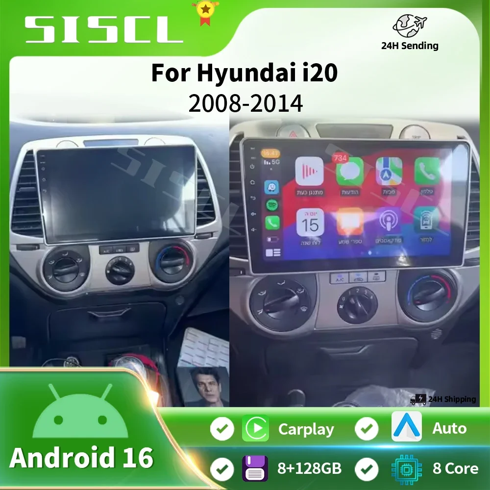 

Android 16 Auto Wireless Carplay For Hyundai i20 2008-2014 Car Radio Stereo Multimedia Video Player Navigation Touchscreen tools