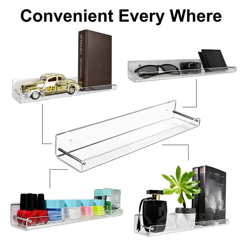 アクリルフローティングシェルフ2個,15 l x3.25インチw,透明バスルームウォールシェルフ,本棚,目に見えないディスプレイ,オフィス用