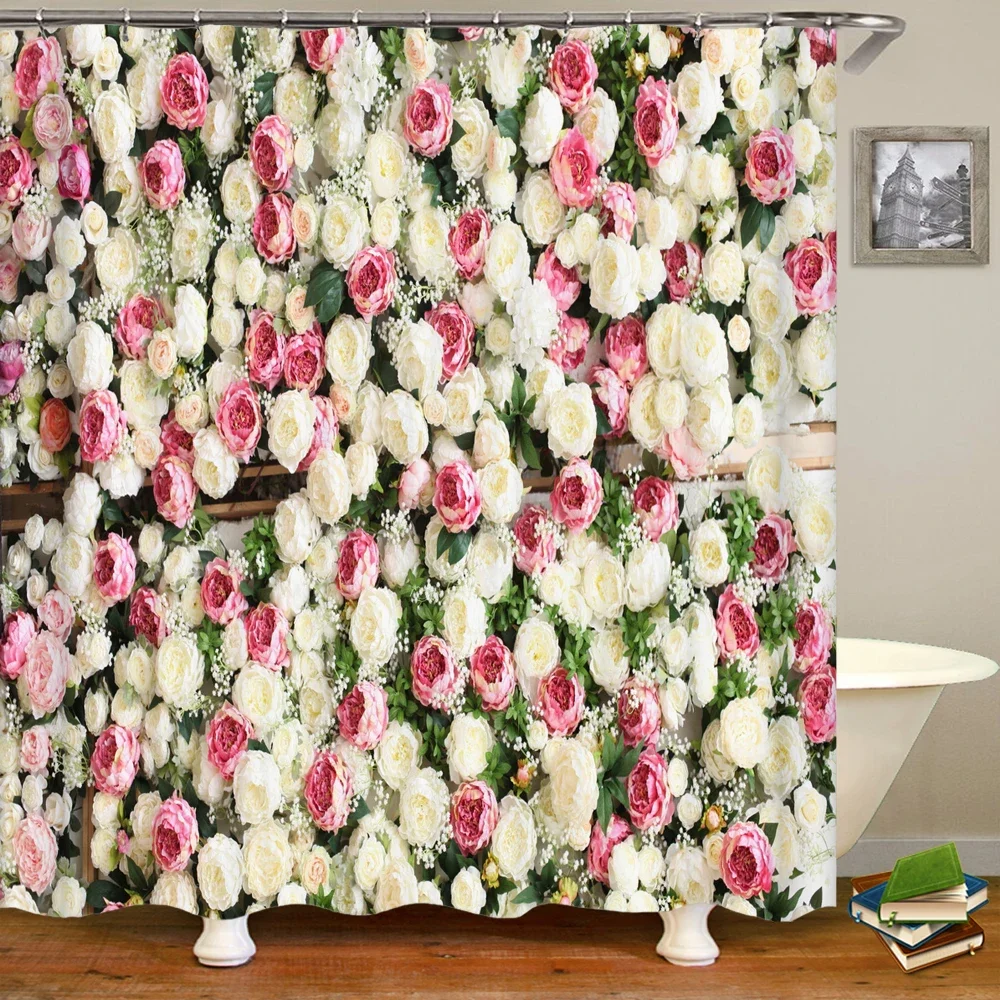 Flowers Printed Shower Curtain Mildew Washable Curtain With Hooks Bathroom Decorative Curtain 3D Shower curtains 240*180cm