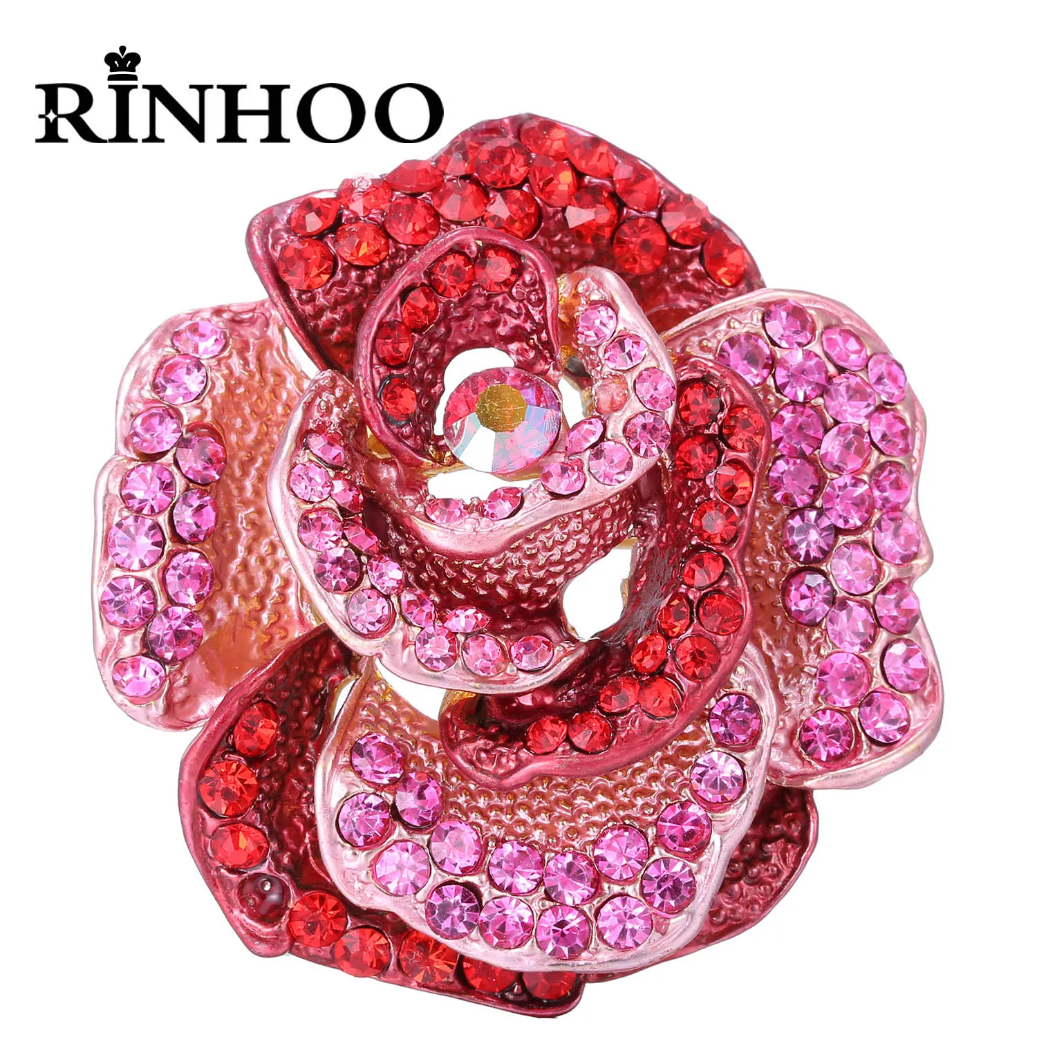 Rinhoo Rhinestone Large Rose Flower Brooch For Women Fashion Elegant Bouquet Wreath Plant Pins Scarf Clip Wedding Bridal Jewelry