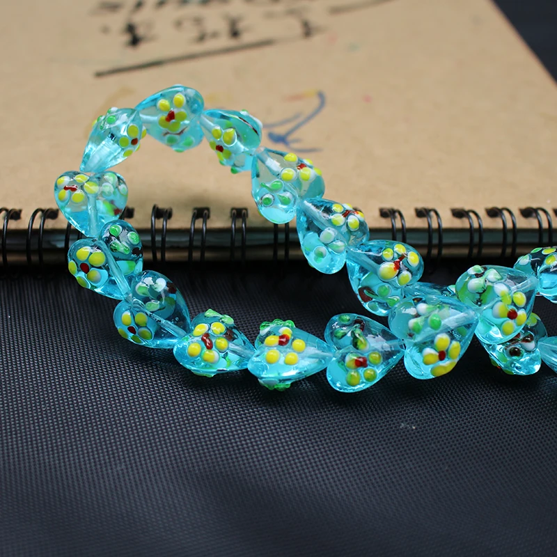 10pcs 15mm Handmade LampworkGlass  beads Heart Shape Outer flowers for jewelry Bracelet Necklace Earring making DIY Accessoires