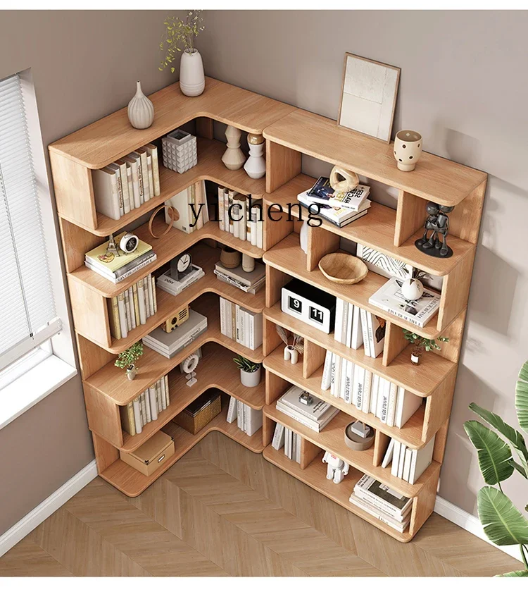 GZ-30  solid wood bookshelf integrated wall floor shelf living room lattice calligraphy student storage bookcase