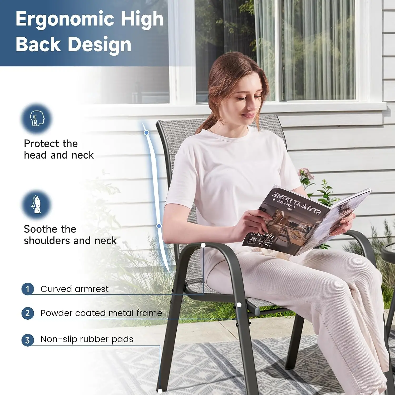 Outdoor Stackable Dining Chairs Set of 8 All Weather Breathable Garden Furniture for Backyard Deck, Customized
