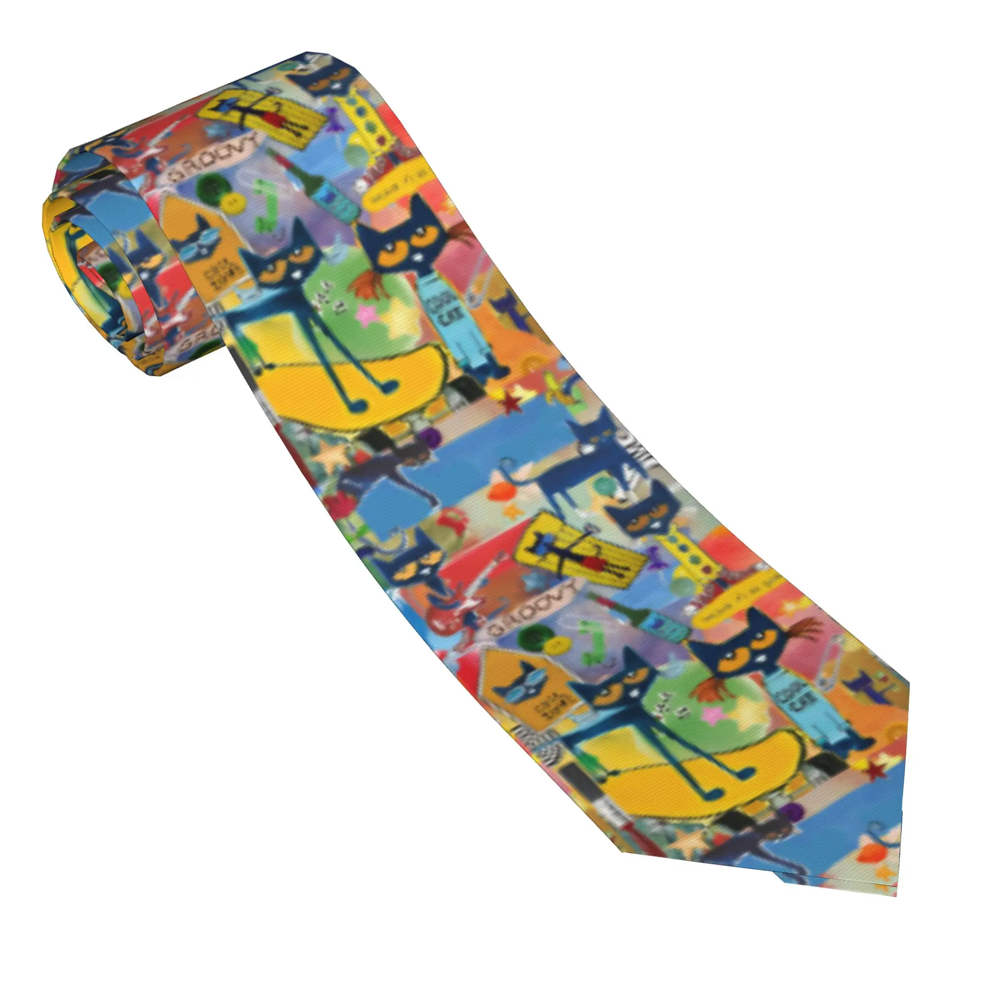 Cool Cartoon Kitten Pete the Cat  Necktie Men Women 8 cm  Neck Tie for Mens Skinny Narrow Daily Wear Cravat Wedding Office