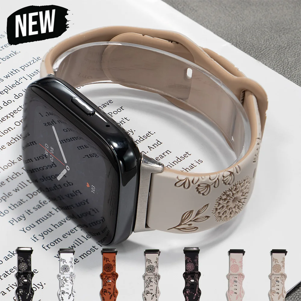 Zweifarbiges, mit Blumenmuster graviertes Silikonarmband für Redmi Watch 3 /3 Lite /3 Active. Silikon-Sportarmband für Redmi Watch3