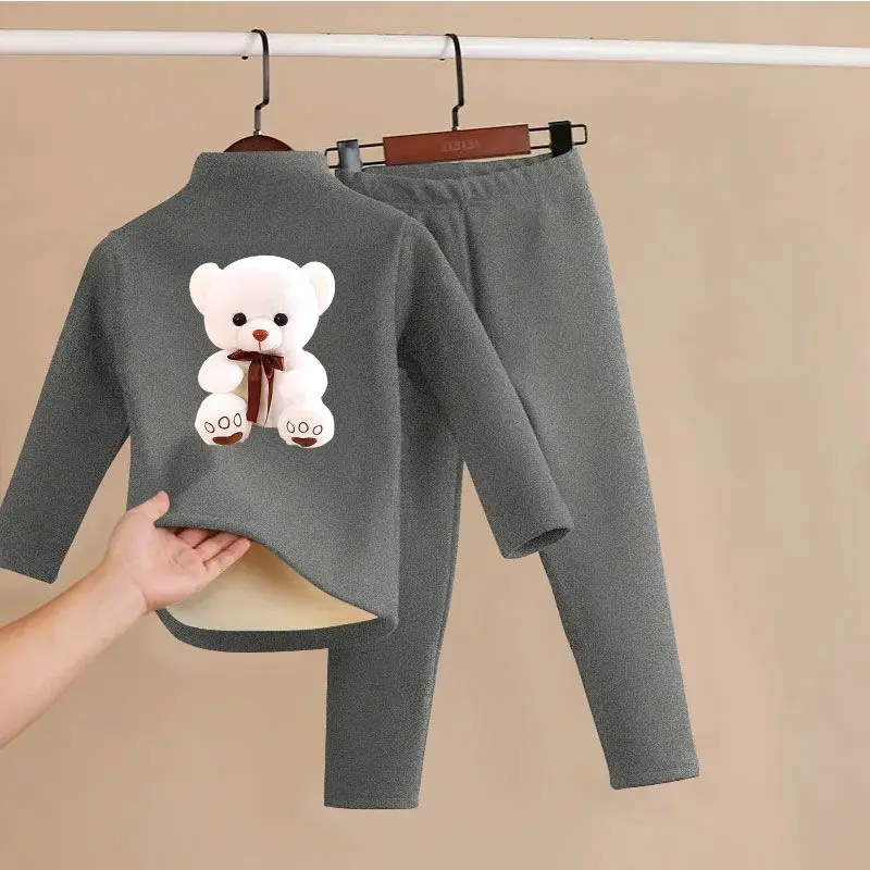 Children\'s Winter Fleece Clothes Set Cotton Warm Casual Middle Large Kids Underwear Home Wear Two-piece Set Pajamas