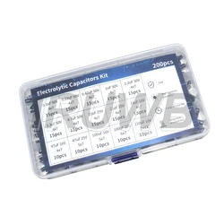 200pcs 15Values Radial capacitors set Electrolytic Capacitor Assortment Kit 10V 16V 25V 50V 0.1uF-220uF 0.22uf 2.2uf 100uf