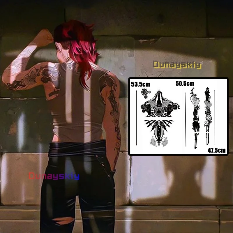 משחק LoL Arcane 2 Vi תחפושת קוספליי דורסל טטואו מדבקה 47-53CM עמידה במים טטואו Arcane VI תפקיד-משחק מדבקות אביזר