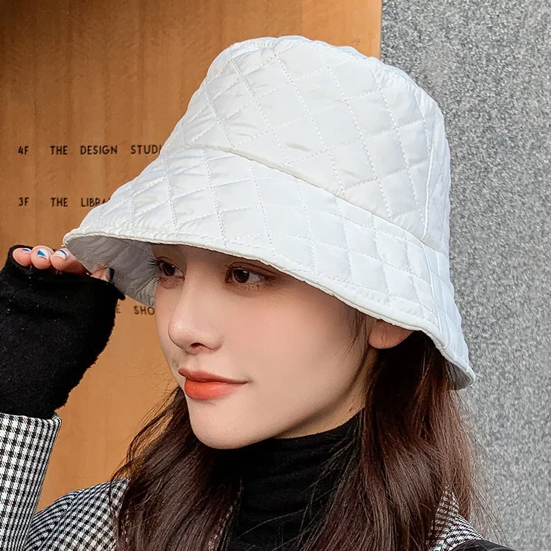 New Fisherman Hat for Men Women Autumn Winter Basin Panama Hats Korean Fashion Unisex Outdoor Rhombus Lady Cold Warm Bucket Cap