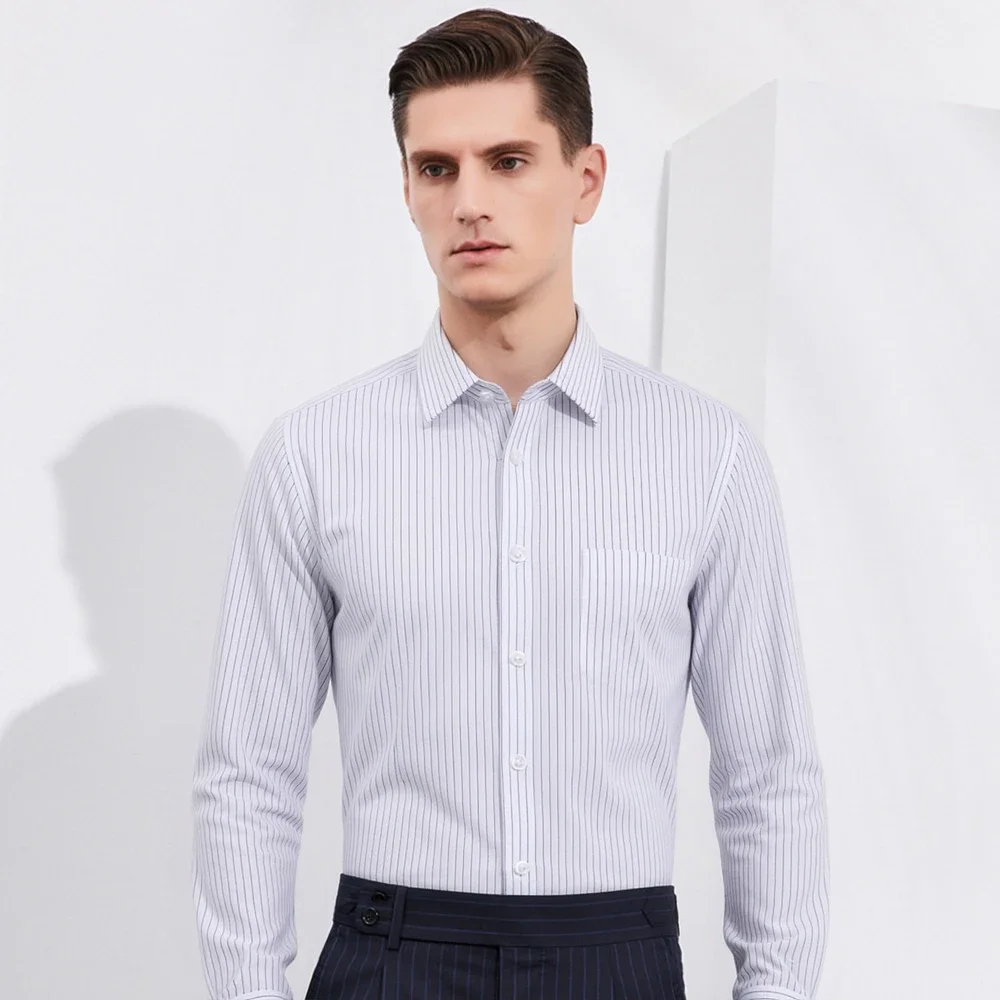 Men's Button Up Dress Shirt Regular Fit Long Sleeve Business Casual Work Shirt with Chest Pocket Check Striped Formal Occasion