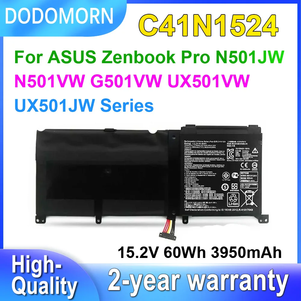 

Аккумулятор DODOMORN C41N1524 для ноутбука ASUS Zenbook Pro N501JW N501VW G501VW UX501VW UX501JW серии 15,2 В 60 Втч 3950 мАч в наличии