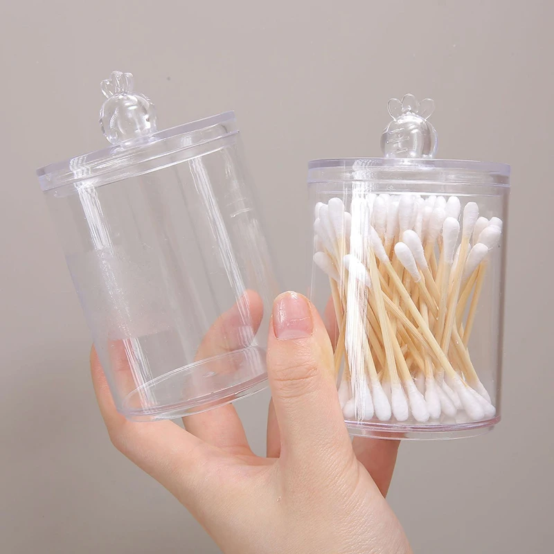 Cotton Swab Storage Box Makeup Jewelry Organizer Round Transparent Jar Bathroom Cosmetic Home Organization