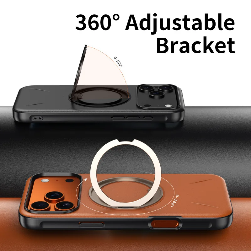 Classic Durable Silicone Leather Phone Case for iPhone 17 Pro Max Air Magsafe Vintage Back Cover Invisible Bracket Full Cover