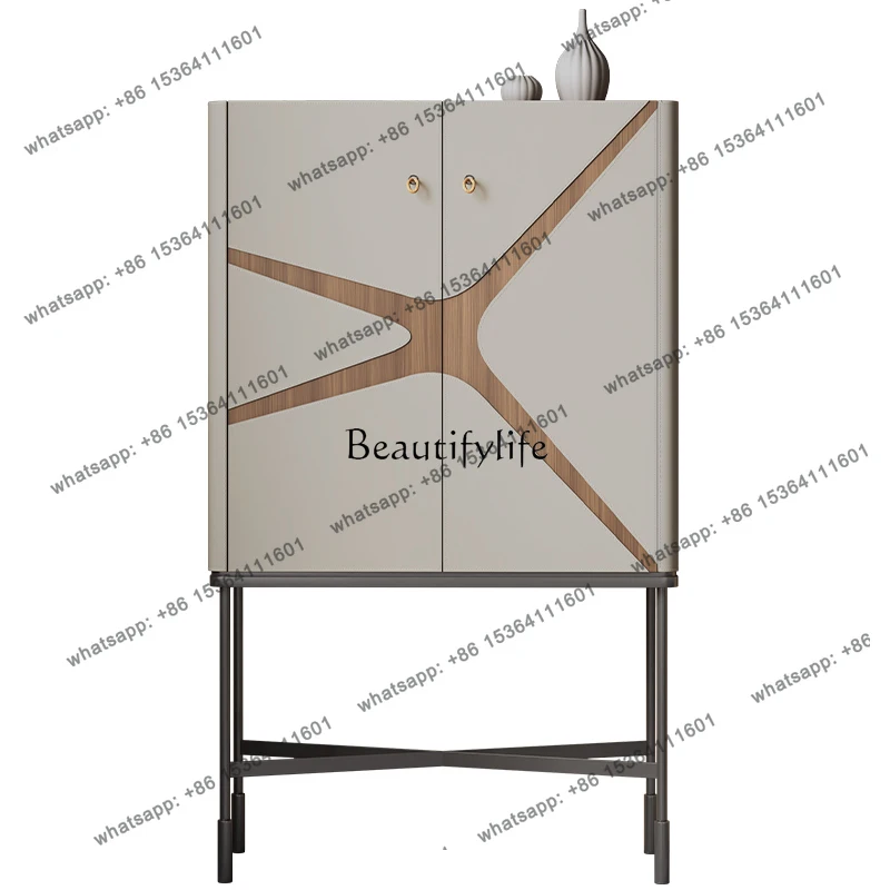 

12Italian minimalist side cabinet high-end light luxury high-footed solid wood locker against the wall