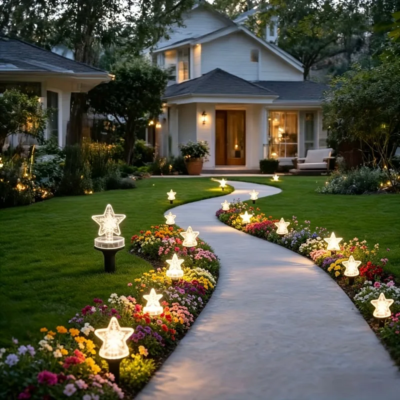 1 Set of Solar Pentagram Guiding Lights, 20 LED Solar Lawn Lights, IP44 Waterproof, Suitable for Path Decoration of Walkways, Courtyards, Gardens, Camping, Parties, Wedding Lawn Paths, Christmas and Halloween Decorations - view 6