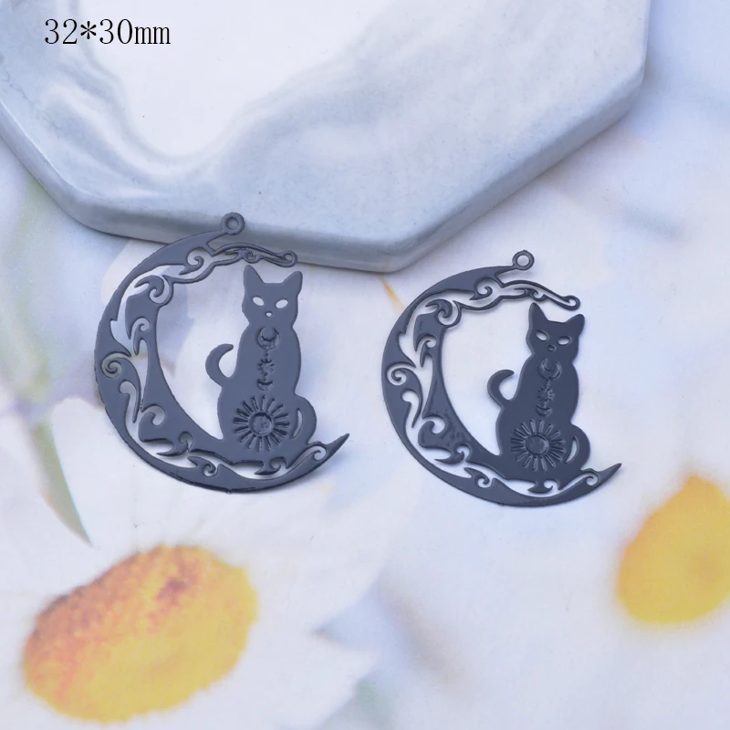 10 Stück Metall-Messing-Mond- und Katzenanhänger, schwarze dünne Anhänger für DIY-Schmuckherstellung, Ohrring-Zubehör – Detail 6