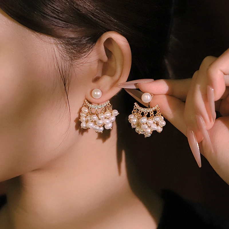 اتجاهين لؤلؤ المياه العذبة الطبيعية أقراط يدويا تصميم عالية الجودة أقراط هدية للزوجة صديقة GE1527A #5