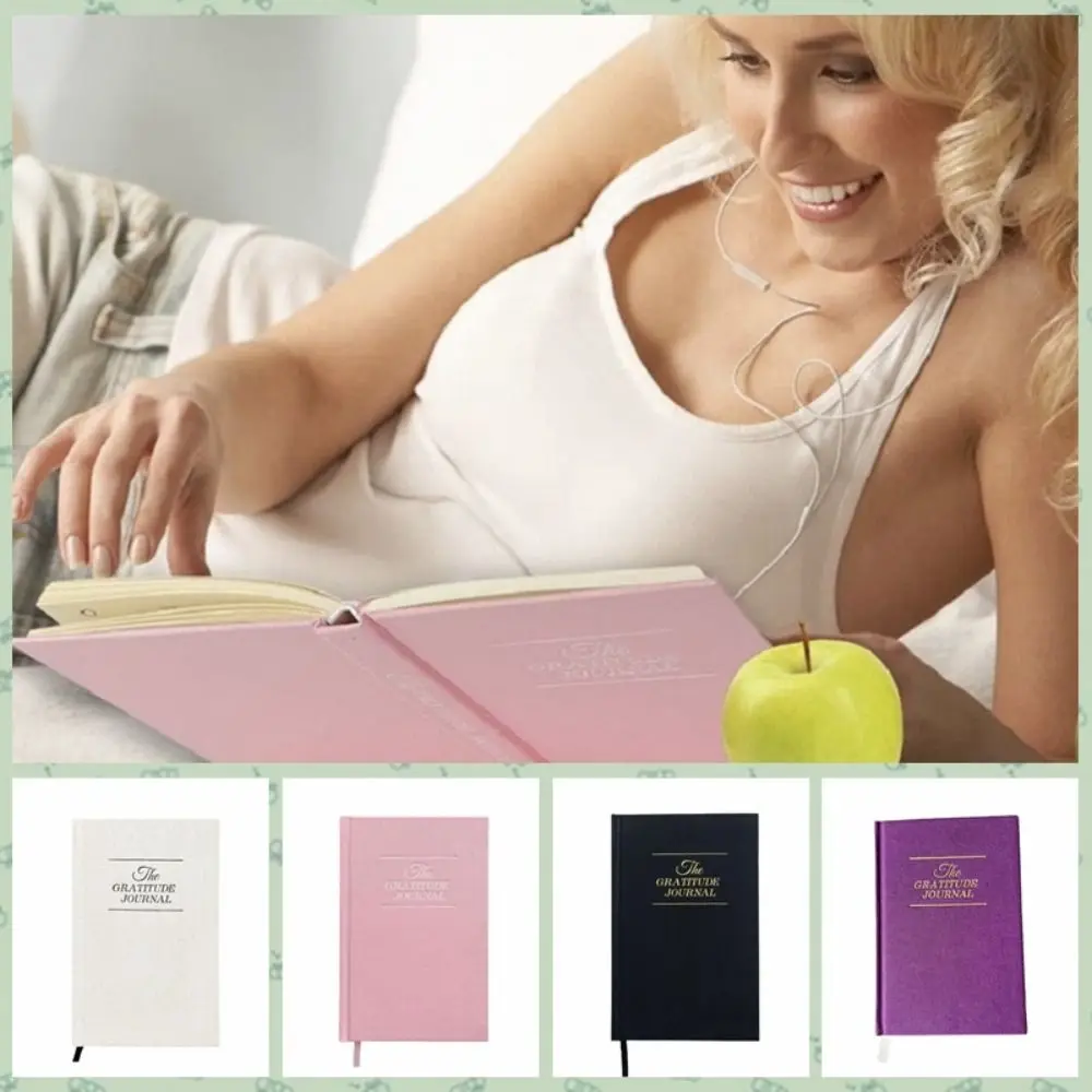 

A5 Paper Gratitude Journal Notebook Ribbon Bookmark Smooth Surface Daily Notebook Thick Paper Linen Hard Cover Schedule Notebook