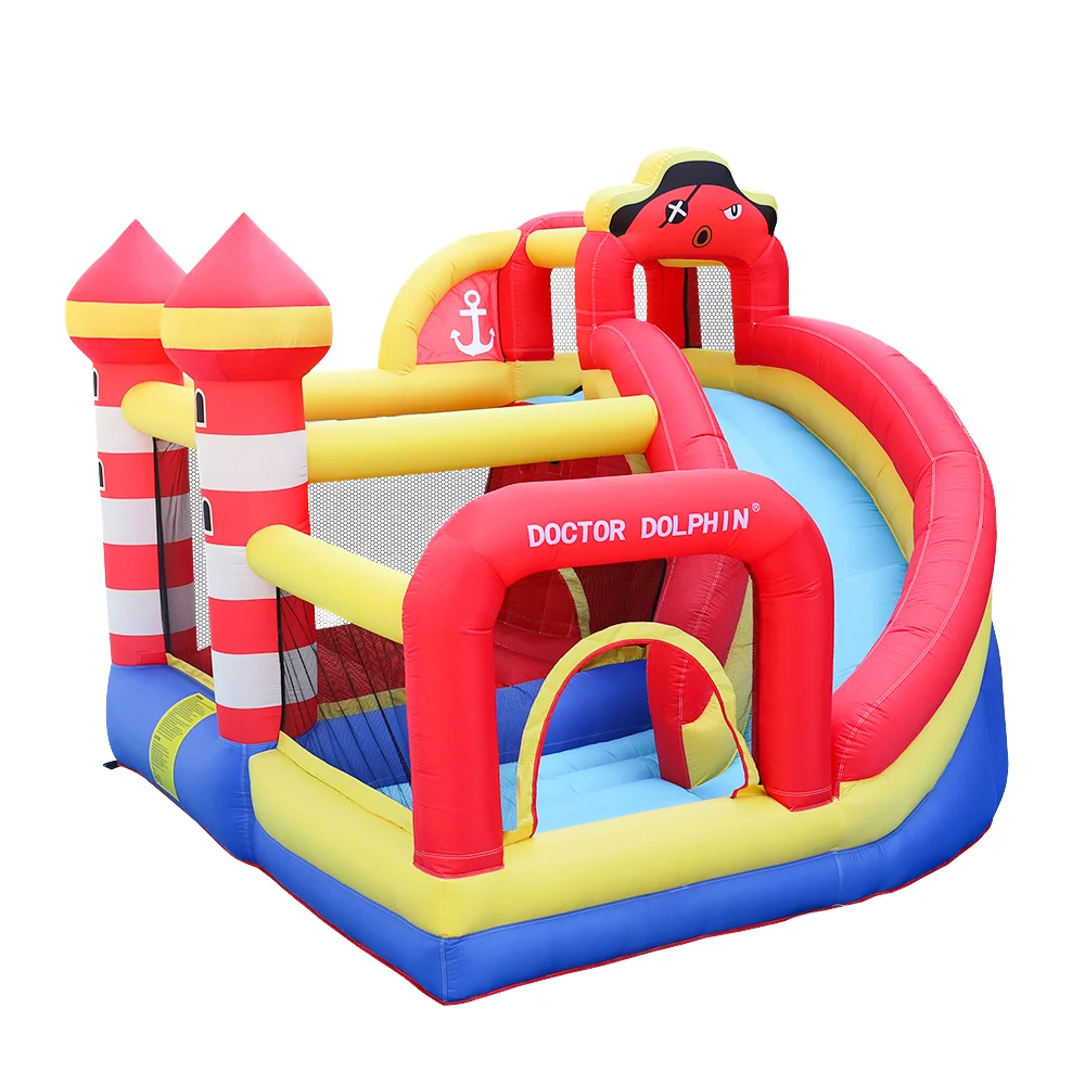 

Doctor Dolphin New Fashion Pirate Pattern Inflatable Trampoline Slide With Two Bouncers Manufacturer in China
